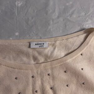 Akris Punto Cream Scoop Neck Sweater with Metallic Studs